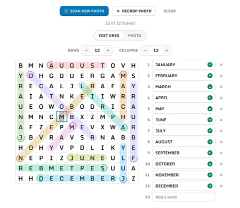 The scanned puzzle on the grid, with one cell selected for editing